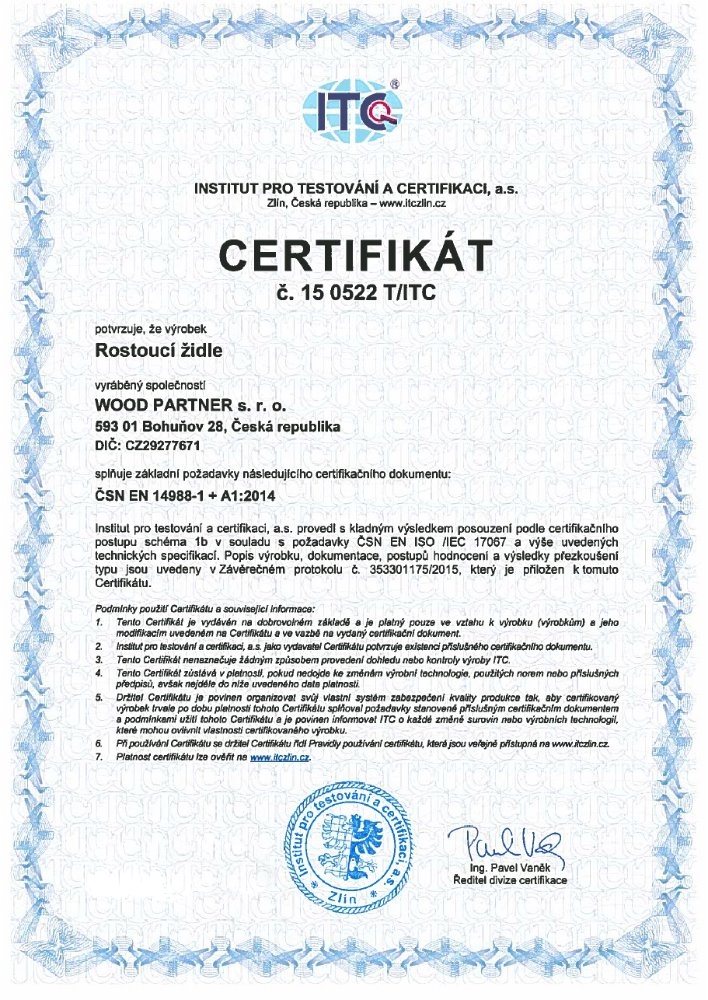 Certifikát židle neomezený